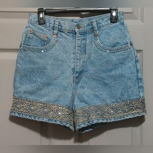 Vintage 80s Denim Shorts with Gold Detail Size Medium